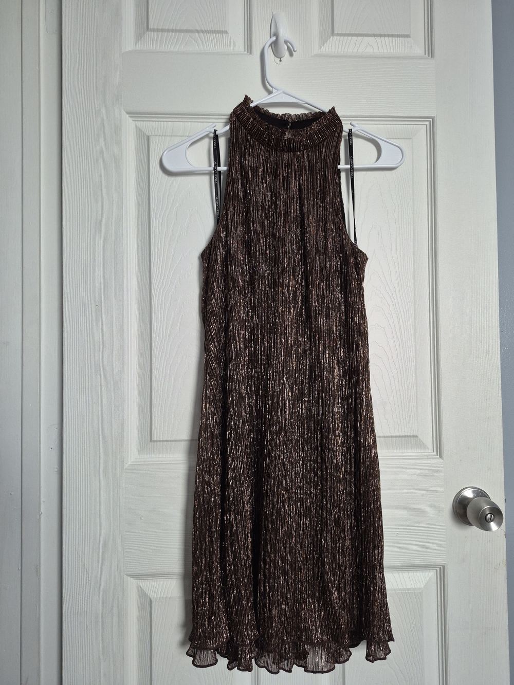 Vince Camuto Metallic Bronze High-Neck Midi Dress